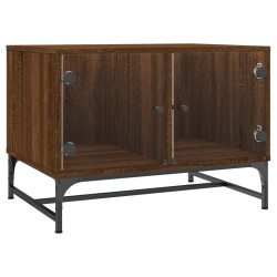 vidaXL Mesa de centro con puertas de vidrio marrón roble 68,5x50x50 cm