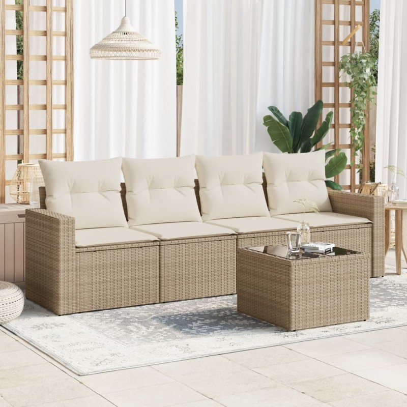 vidaXL Juego de sofás jardín con cojines 5 pzas ratán sintético beige vidaXL Juego de sofás jardín con cojines 5 pzas ratán sintético beige
