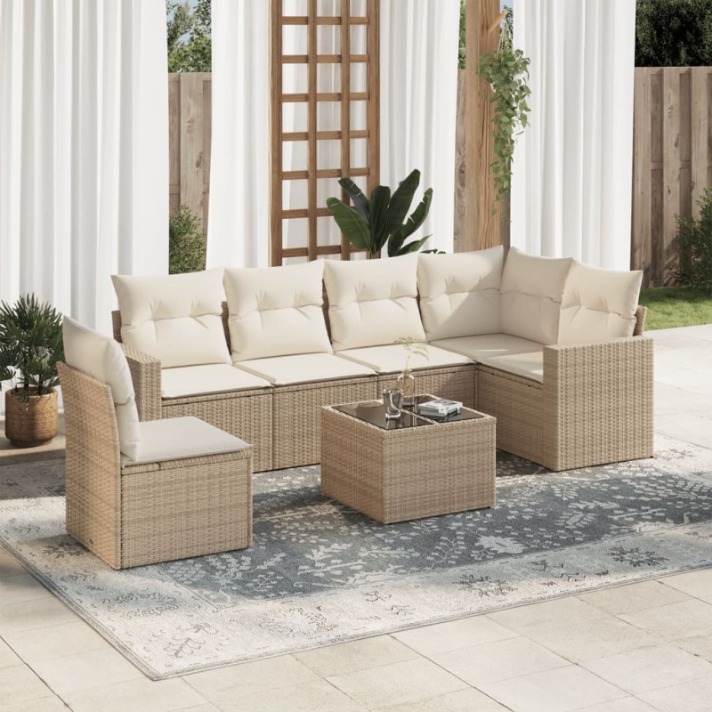 vidaXL Set sofás de jardín 7 piezas y cojines ratán sintético beige vidaXL Set sofás de jardín 7 piezas y cojines ratán sintético beige
