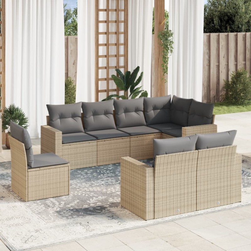 vidaXL Juego de sofás de jardín con cojines beige 8 pzas ratán PE vidaXL Juego de sofás de jardín con cojines beige 8 pzas ratán PE
