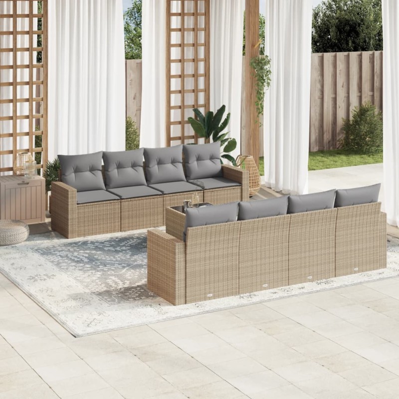 vidaXL Set de sofás de jardín 9 pzas con cojines ratán sintético beige vidaXL Set de sofás de jardín 9 pzas con cojines ratán sintético beige