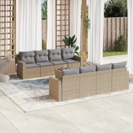 vidaXL Set de sofás de jardín 9 pzas con cojines ratán sintético beige