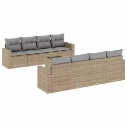 vidaXL Set de sofás de jardín 9 pzas con cojines ratán sintético beige