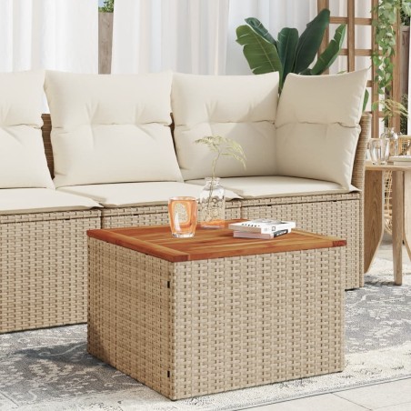 vidaXL Mesa de jardín ratán sintético madera acacia beige 55x55x37 cm