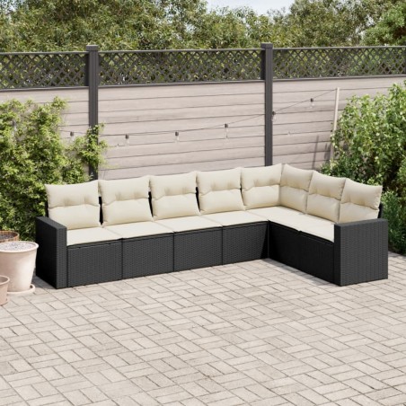 vidaXL Set de comedor de jardín 7 pzas y cojines ratán sintético negro