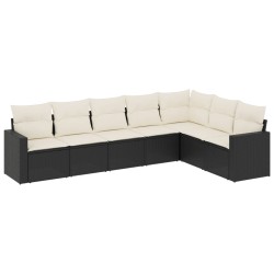 vidaXL Set de comedor de jardín 7 pzas y cojines ratán sintético negro