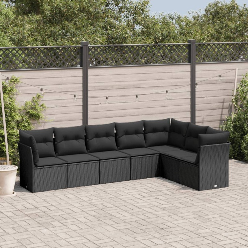 vidaXL Set de comedor de jardín 7 pzas y cojines ratán sintético negro vidaXL Set de comedor de jardín 7 pzas y cojines ratán sintético negro