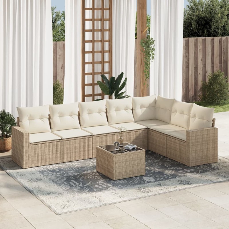 vidaXL Juego de sofás de jardín con cojines beige 8 pzas ratán PE vidaXL Juego de sofás de jardín con cojines beige 8 pzas ratán PE