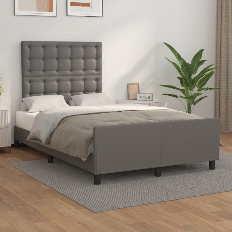 vidaXL Estructura de cama con cabecero cuero sintético gris 120x200cm vidaXL Estructura de cama con cabecero cuero sintético gris 120x200cm