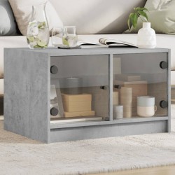 vidaXL Mesa de centro con puertas de vidrio grs hormigón 68x50x42 cm