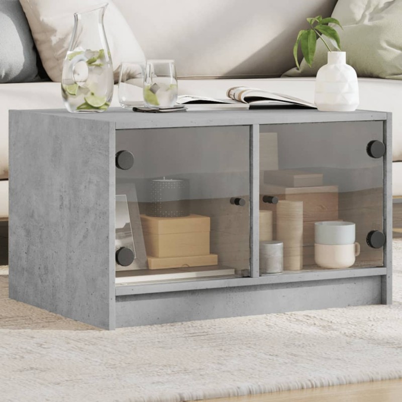 vidaXL Mesa de centro con puertas de vidrio grs hormigón 68x50x42 cm vidaXL Mesa de centro con puertas de vidrio grs hormigón 68x50x42 cm