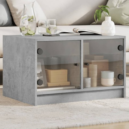 vidaXL Mesa de centro con puertas de vidrio grs hormigón 68x50x42 cm