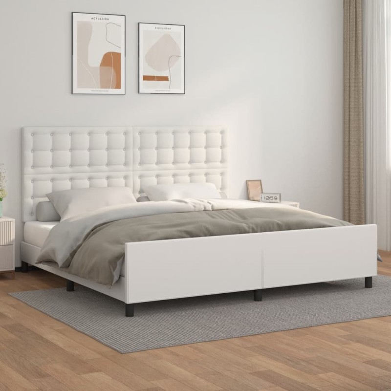 vidaXL Estructura de cama cabecero cuero sintético blanco 200x200 cm