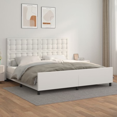 vidaXL Estructura de cama cabecero cuero sintético blanco 200x200 cm