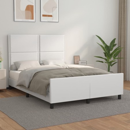vidaXL Estructura de cama cabecero cuero sintético blanco 140x200 cm