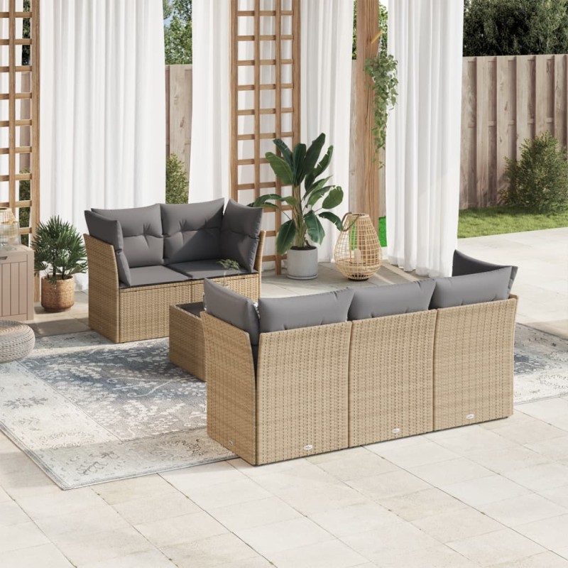 vidaXL Juego de sofás jardín con cojines 6 pzas ratán sintético beige vidaXL Juego de sofás jardín con cojines 6 pzas ratán sintético beige