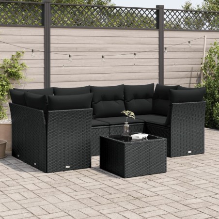 vidaXL Set de comedor de jardín 7 pzas y cojines ratán sintético negro