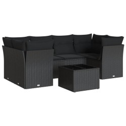 vidaXL Set de comedor de jardín 7 pzas y cojines ratán sintético negro