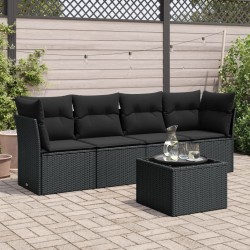 vidaXL Set de muebles de jardín 5 pzas y cojines ratán sintético negro