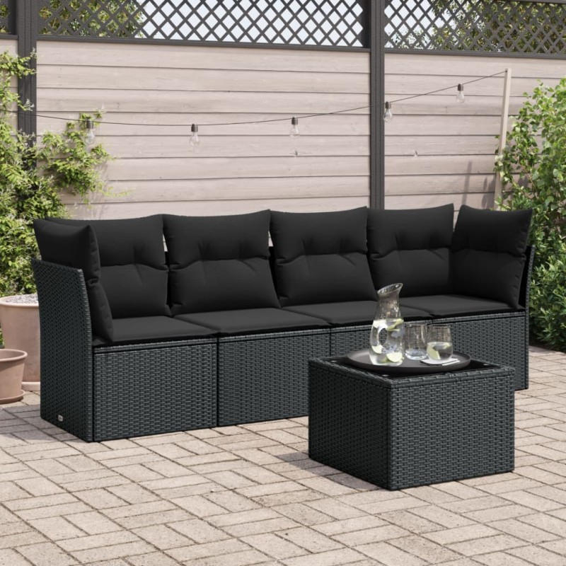 vidaXL Set de muebles de jardín 5 pzas y cojines ratán sintético negro vidaXL Set de muebles de jardín 5 pzas y cojines ratán sintético negro