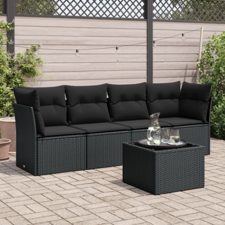 vidaXL Set de muebles de jardín 5 pzas y cojines ratán sintético negro