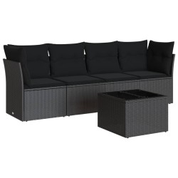vidaXL Set de muebles de jardín 5 pzas y cojines ratán sintético negro