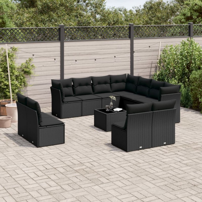 vidaXL Set de sofás de jardín 12 piezas cojines ratán sintético negro vidaXL Set de sofás de jardín 12 piezas cojines ratán sintético negro