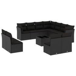 vidaXL Set de sofás de jardín 12 piezas cojines ratán sintético negro
