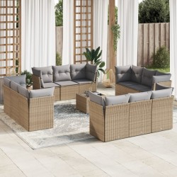 vidaXL Set sofás de jardín con cojines 13 pzas ratán sintético beige