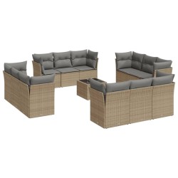 vidaXL Set sofás de jardín con cojines 13 pzas ratán sintético beige