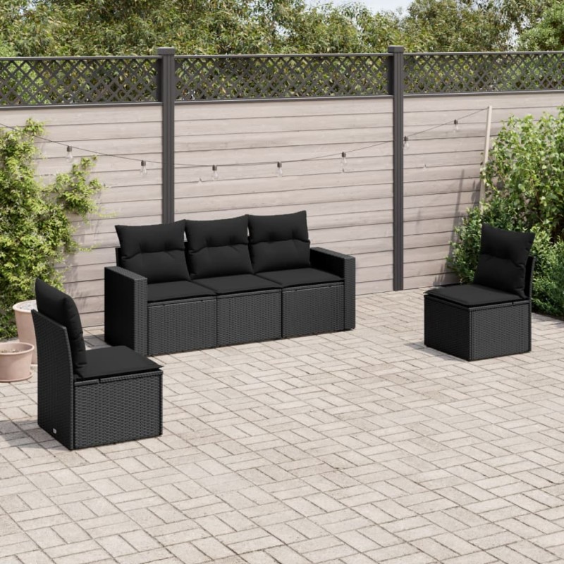 vidaXL Set de muebles de jardín 5 pzas y cojines ratán sintético negro vidaXL Set de muebles de jardín 5 pzas y cojines ratán sintético negro
