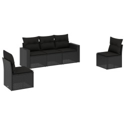 vidaXL Set de muebles de jardín 5 pzas y cojines ratán sintético negro