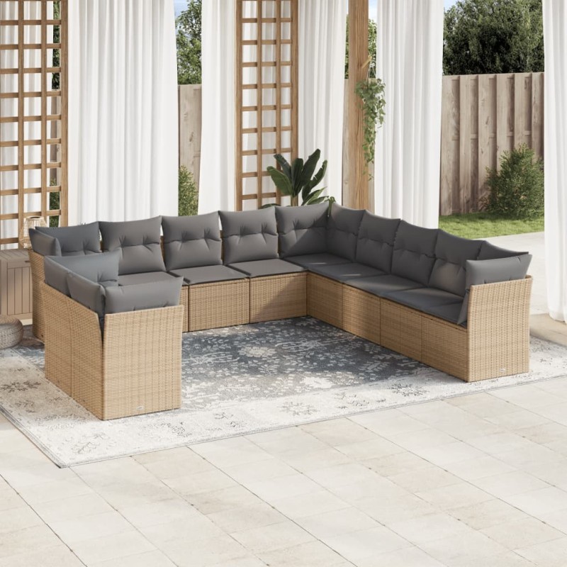 vidaXL Set de sofás de jardín 11pzas con cojines ratán sintético beige vidaXL Set de sofás de jardín 11pzas con cojines ratán sintético beige