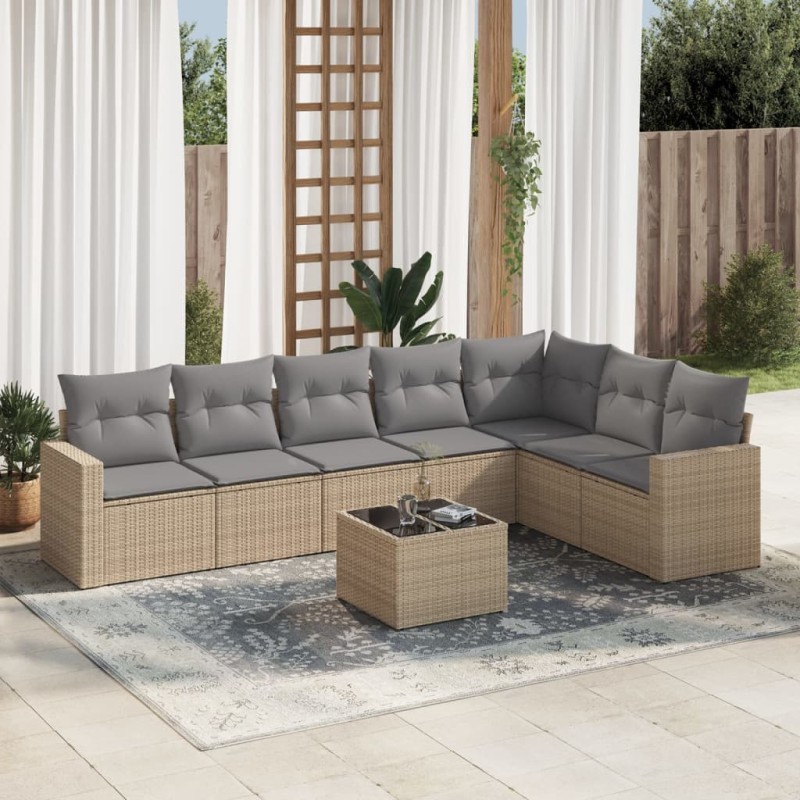 vidaXL Juego de sofás de jardín con cojines beige 8 pzas ratán PE
