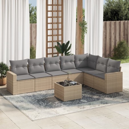 vidaXL Juego de sofás de jardín con cojines beige 8 pzas ratán PE