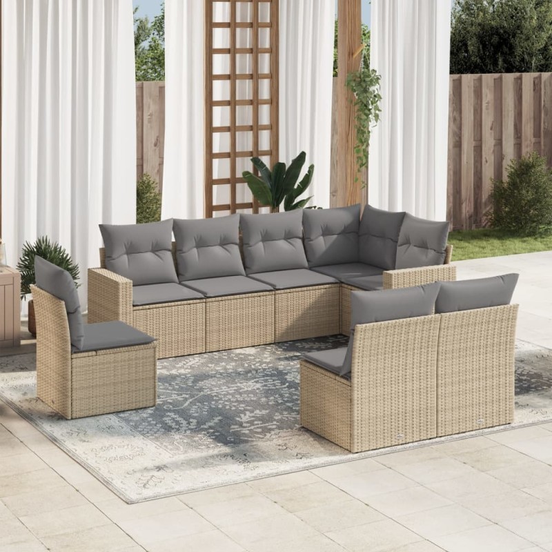 vidaXL Juego de sofás de jardín con cojines beige 8 pzas ratán PE vidaXL Juego de sofás de jardín con cojines beige 8 pzas ratán PE