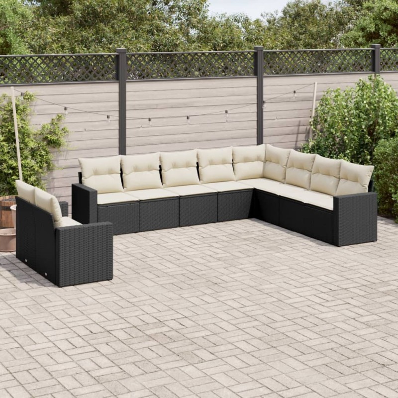 vidaXL Set de sofás de jardín 10 pzas cojines ratán sintético negro vidaXL Set de sofás de jardín 10 pzas cojines ratán sintético negro