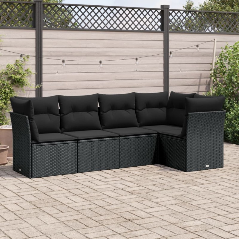 vidaXL Set de muebles de jardín 5 pzas y cojines ratán sintético negro vidaXL Set de muebles de jardín 5 pzas y cojines ratán sintético negro