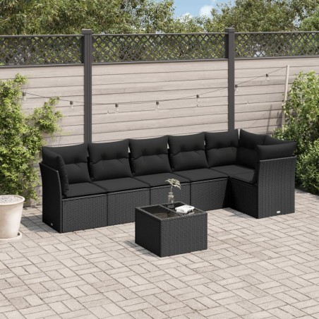 vidaXL Set de comedor de jardín 7 pzas y cojines ratán sintético negro