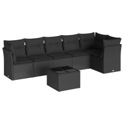 vidaXL Set de comedor de jardín 7 pzas y cojines ratán sintético negro
