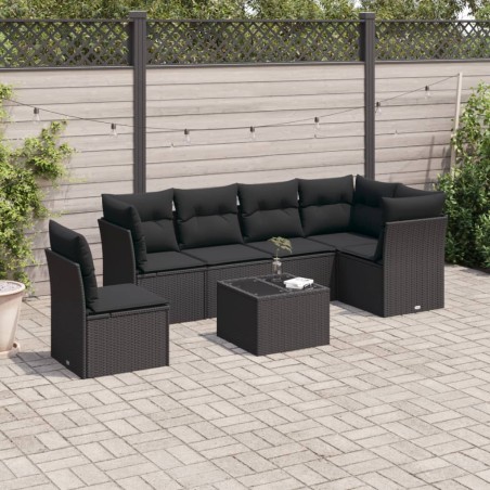 vidaXL Set de comedor de jardín 7 pzas y cojines ratán sintético negro