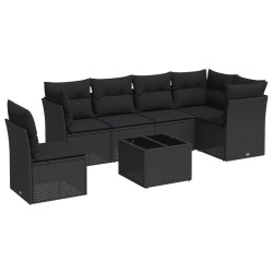 vidaXL Set de comedor de jardín 7 pzas y cojines ratán sintético negro