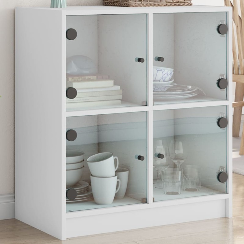 vidaXL Armario auxiliar con puertas de vidrio blanco 68x37x75,5 cm vidaXL Armario auxiliar con puertas de vidrio blanco 68x37x75,5 cm