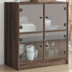 vidaXL Armario auxiliar puertas de vidrio marrón roble 68x37x75,5 cm