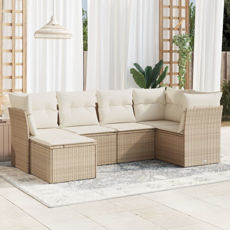 vidaXL Juego de sofás jardín con cojines 6 pzas ratán sintético beige vidaXL Juego de sofás jardín con cojines 6 pzas ratán sintético beige