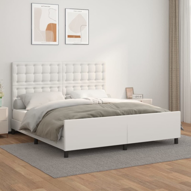 vidaXL Estructura de cama cabecero cuero sintético blanco 180x200 cm vidaXL Estructura de cama cabecero cuero sintético blanco 180x200 cm