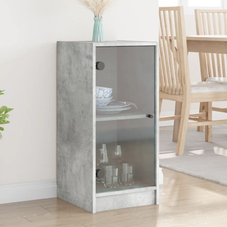 vidaXL Armario auxiliar puertas de vidrio gris hormigón 35x37x75,5 cm