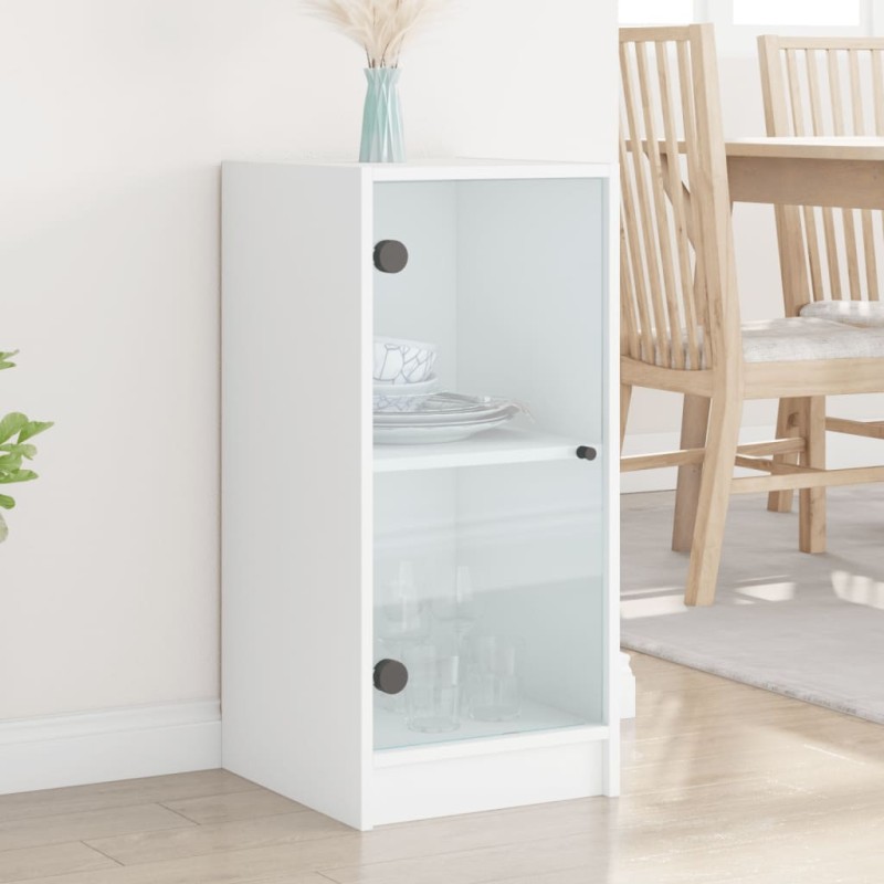 vidaXL Armario auxiliar con puertas de vidrio blanco 35x37x75,5 cm