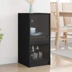 vidaXL Armario auxiliar con puertas de vidrio negro 35x37x75,5 cm