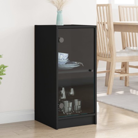 vidaXL Armario auxiliar con puertas de vidrio negro 35x37x75,5 cm